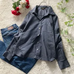 レリアン　長袖シャツ　ブラウス　ストライプ　グレー　青　日本製　Leilian オーストラリア製生地 ブルー系 レディース