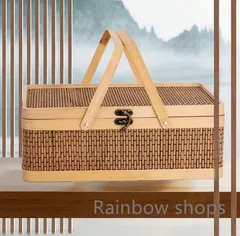 【新品未使用】人気 竹製収納ケース 天然素材 かご収納 茶器 收納 茶盒 水果籃 提籃籠 竹編細工籠 竹の編 茶道具jkcp65