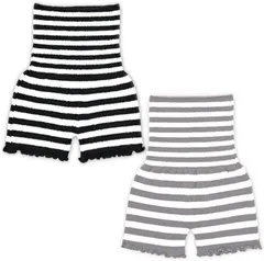 なないろ館 あったか ボーダー柄 もこもこパンツ ふわふわ レディース 毛糸のパンツ 2枚セット 腹巻き付き 冷え対策に 黒色 灰色(黒色　灰色)