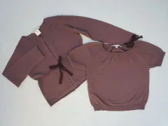 ボンポワン ボンポアン bonpoint アウトレット 子供服 女の子 6歳 約 110cm 長袖 カーディガン 半袖 ニット 2点 アンサンブル 春 夏 秋 紫 あずき色 ★3 トップス ガールズ キッズ 【中古】 ユーズド 子ども服