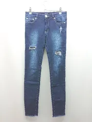 ◇ one way ジーンズ ダメージ加工 スキニー ストレッチ素材 デニムパンツ サイズM ブルー レディース E  【1310130037678】