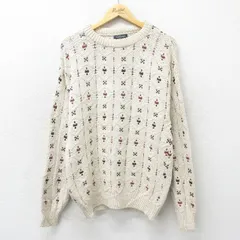 XL/古着 バンヒューセン 長袖 セーター メンズ 90s コットン クルーネック 薄ベージュ他 カーキ 24oct22 中古 ニット トップス
