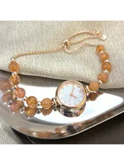 腕時計 レディース クォーツ 1個 レディース ローズゴールドカラー メタルビーズ調整可能ストラップ、真珠貝文字盤 上品クォーツ腕時計、フォーマルなイベントに適しています