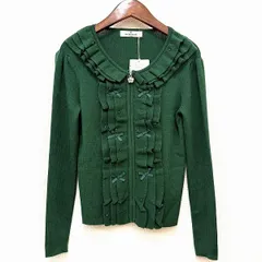 #wnc ギャラリービスコンティ GALLERY VISCONTI カーディガン 2 緑 ニット リブ フリル リボン ビーズ タグ付き 美品 レディース [877890]