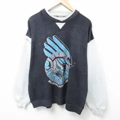 XL/古着 長袖 スウェット メンズ 90s ラクロス ツートンカラー 大きいサイズ クルーネック 黒他 ブラック 霜降り 25feb21 中古 スエット ト