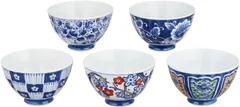 【数量限定】飯碗 おしゃれ ： 染錦絵変り 茶漬 セット Japanese Rice bowl 5pcs set porcelain/Size(cm) Φ12x7.3/No:770800のサムネイル