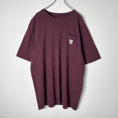 【L】古着 カーハート Carhartt ポケット Tシャツ 肉厚 ワンポイント オーバーサイズ ワインレッド ボルドー