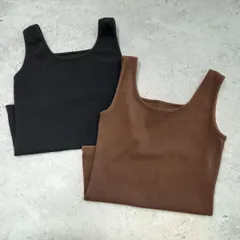 Aunt Marie’ｓ アントマリーズ 前後２WAY スクエアネック 細リブ タンクトップ ブラウン ブラック Ｆサイズ ◎＿〇□.