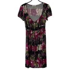 TR13【美品】FIFILLES Paris フィフィーユ 膝丈ワンピース カットソーワンピース 花柄 総柄 半袖 サイズM