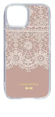 【新品未使用】iPhone15 アイフォン15 クリア ハードケース レース柄 (ベージュ) アンティーク リボン おしゃれ かわいい cl-ip15-277
