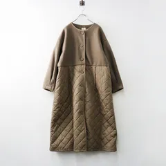 美品 サマンサモスモス Samansa Mos2 SM2 キルト切替コート F＼モカ 中綿 ノーカラー キルティング ロング ジャケット【2400014625431】