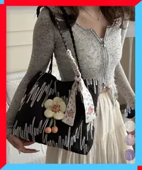 新品 スカーフ付き 大容量トートバッグ 韓国風 お出かけカバン大人 可愛いハンドバッグ はなチャームバッグ