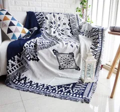 【在庫セール】長方形 大きい テーブル掛け枚 テーブルクロス ベッドカバー カウチ カーペット 水洗い ネイティブ 毛布 3人掛け 2人掛け 四季通用 綿 汚れ防止 リバーシブル おしゃれ ソファカバー 130*180cm ブランケットフリンジ付き マルチカバ