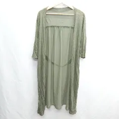 ◇ antiqua アンティカ 生地切替 ニット ブラウス素材 七分袖 カーディガン ガウン サイズ表記なし カーキ レディース E  【1404020016758】