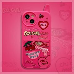 鏡付き アメリカンスタイル ポップデザイン ホットピンク ガラケー型 スマホケース アイフォンケース iPhone11 iPhone12 iphone13 iPhone14
