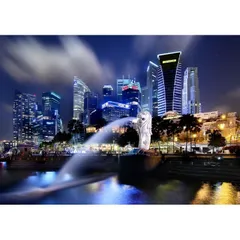 絵画風 壁紙ポスター (はがせるシール式) シンガポール マーライオン 夜景 マリーナ・ベイ キャラクロ SGP-002A2 (A2版 594mm×420mm) ＜日本製＞ ウォールステッカー お風呂ポスター