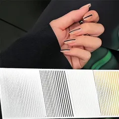 フレンチラインネイルアートシールブラックシルバーホワイトゴールドストレートストライプネイルアートシール男女カップル向けネイルアート
