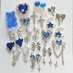 No.255　サブカル　y2k　青　ハート　ネイルパーツ　まとめ売り