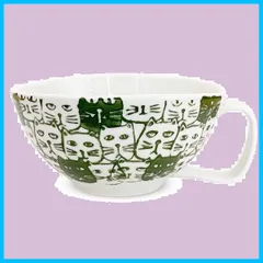 【在庫処分】J-kitchens 勲山窯 スープカップ 14cm x 11cm x H 6cm 300cc キャッツ グリーン 電子レンジ対応 波佐見焼 日本製のサムネイル