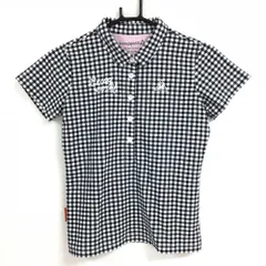 【超美品】ルコック 半袖ポロシャツ 白×黒 ギンガムチェック 前立て内側ピンク ロゴ刺しゅう  レディース M ゴルフウェア le coq sportif