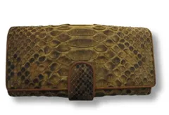 【送料無料】中古 本革 パイソン 蛇革 長財布 ブラウンカラー 小銭入れ付き ■管理番号L28575YER-250221-10（198）