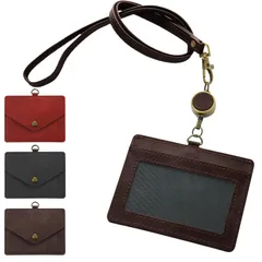 【特売】Ganve IC IDカードホルダー 伸縮リール付き メンズ レディース パスケース リール付き 日本製 定期入れ 小銭入れ機能付き 人気 ネームホルダー 横型 名札ケース 首下げ おしゃれ 首掛け 社員証ケース ネックストラップ付き PU革 軽量 シ