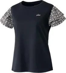 【新品】prince（プリンス）レディース ウィメンズ 婦人用 半袖 ゲームシャツ テニスウェア 吸汗速乾 UPF50+(ライトスムース素材)　ブラック WF4099-165