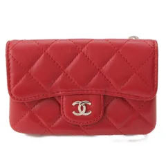 【シャネル】Chanel　ココマーク マトラッセ ラムスキン コンパクトウォレット 財布 レッド 【中古】【鑑定済・正規品保証】201585のサムネイル