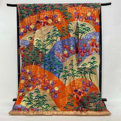 色打掛 正絹 鶴 刺繍 金  打掛 Lサイズ 裄67 花嫁衣裳 婚礼 リサイクル 中古 ブライダル ウエディング 着物 4026