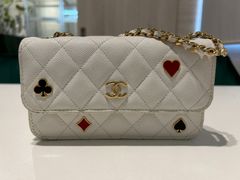 シャネル キャビアスキン マトラッセ トランプマーク チェーンウォレット  ホワイト ゴールド金具　美品