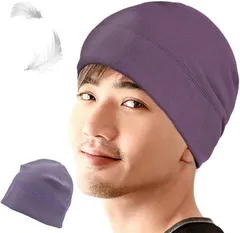 eggpass インナーキャップ 帽子 薄手 サイクルキャップ ヘルメットインナー 防寒キャップ ニット帽 男女兼用 自転車 サイクリング バイク スキー用 耳当て(パープル,  Free Size)のサムネイル