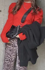 Basic Puff Shoulder Knit Tops (red)