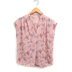 ビス ViS フラワープリント フレンチスリーブ シャツ ブラウス Vネック シフォン F ピンク /FT49