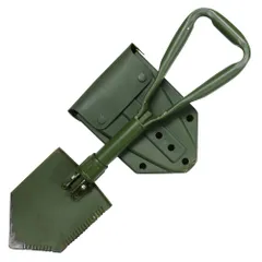 イギリス軍放出品 折りたたみスコップ 三つ折り 樹脂製ケース付き オリーブドラブ [ 難あり ]