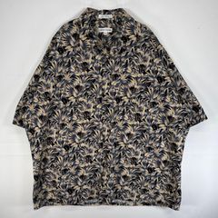 古着  Pierre cardin 半袖シャツ 大きいサイズ 植物 アニマル ゾウ 胸ポケ XXL  ブラック 総柄 メンズ