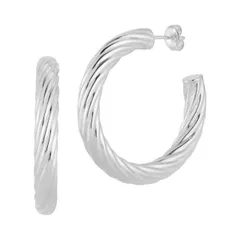 【送料無料】 Sunkissed Sterling レディース ピアス・イヤリング アクセサリー Sunkissed Sterling Sterling Silver Twist Hollow Tube Hoop Earrings Silver Tone