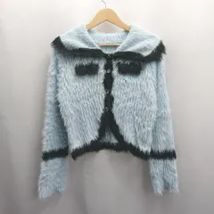 ◇ ⊇ w closet 襟あり ビジューボタン シャギー 長袖 カーディガン サイズフリー ライトブルー系 レディース E  【1503310016529】