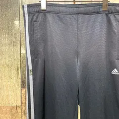 《日本製》アディダス adidas 黒☆トラックパンツ M 刺繍ロゴ デカロゴ ビッグロゴ ワンポイントロゴ パフォーマンス ロゴタグ スリーストライプ CLIMALITE ブラック hs