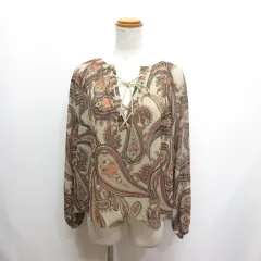 グレースコンチネンタル GRACE CONTINENTAL ペイズリー柄 シアー シフォン ブラウス カットソー 36 ベージュ 長袖 レースアップ 日本製