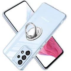 Galaxy A53 5G ケース リング付き クリア SC-53C SCG15 透明 リング ギャラクシーA53 カバー ソフト スマホケース 極薄 全透明 衝撃 吸収 柔軟 ストラップホール付き スタンド機能 車載ホルダー 滑り止め 落下防止 1