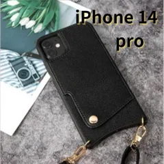 【Shops T】iPhone14pro レザー風 スマホケース ショルダー カードケース 黒 E012