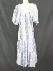 ◇ ⊂ ZARA ザラ 花柄 スクエアネック 半袖 ロング ワンピース サイズEUR M USA M MEX 28 ホワイト ブルー系 レディース E  【1507160011642】