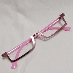 訳あり キズあり　レンズ無し 伊達 メガネ 眼鏡 スクエア メタル アンダーリム コスプレ 小物　ピンク K133