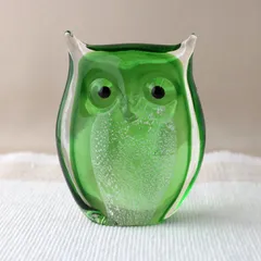 食洗機対応 手づくり ガラスオブジェ ふくろう フクロウ 梟 グリーン QD-188 置物 飾り インテリア おしゃれ かわいい