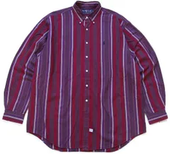 90s ラルフローレン ランダムストライプ ボタンダウン コットンシャツ XL★特大 オールド ビンテージ ロゴ刺繍 マルチ ラグ ビッグサイズ