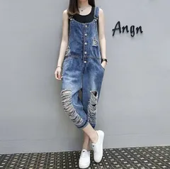 デニム オールインワン サロペット パンツ ダメージ クラッシュ p0ca769