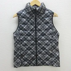 U■ユニクロ/UNIQLO ウルトラライトダウンベスト/チェック柄【L】白黒/LADIES/20【中古】■