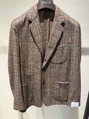 【新品】[52サイズ]CARUSO Single-Breasted Wool-Blend Jacket in Brown Plaid　メンズ　ジャケット　チェック　ブラウン