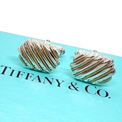 美品★ Tiffany & Co. ティファニー カフス シルバー 925 750 コンビ ツイストロープ カフリンクス ストライプ 箱付き