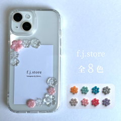 【全8色】iPhoneケース＊ クリアラメ　お花　トレカデコ　スマホケース　推し活　カラフル　iPhone11～15 オレンジ　グリーン　ブルー　グレー　ベージュ　ピンク　パープル　ローズ